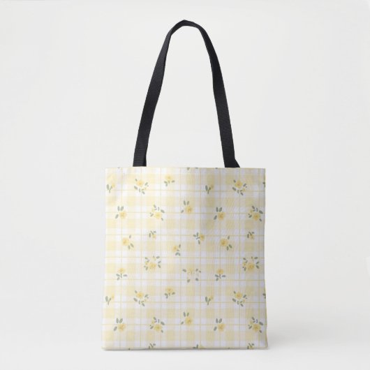 Pastel Gele Gingham en Bloem Tas (Voorkant)