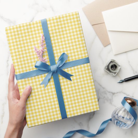 Pastel Gele Gingham Vintage Rutpatroon  Cadeaupapier (Geschenken)