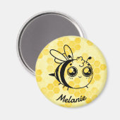 Pastel Gele Honingraat Cute Bij Gepersonaliseerd Magneet (Voorkant / Achterkant)