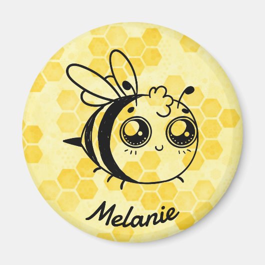 Pastel Gele Honingraat Cute Bij Gepersonaliseerd Magneet (Voorkant)