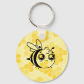 Pastel Gele Honingraat en Aangepaste Cute Bij Sleutelhanger (Achterkant)