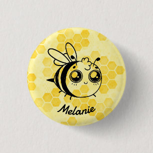 Pastel Gele Honingraat Mopige Bij Gepersonaliseerd Ronde Button 3,2 Cm