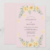 Pastel Gele Krans Bloem Bruiloft Kaart (Voorkant / Achterkant)