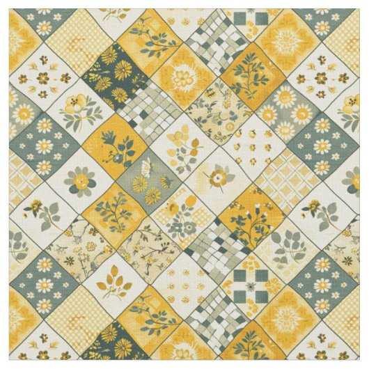 Pastel Gele Patchwork Vintage Dekbed Stof (Close Up)