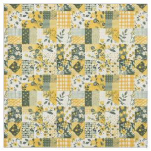 Pastel Gele Patchwork Vintage Dekbed Stof