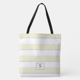 Pastel gele strepen op elke kleur Custom Monogram Tote Bag
