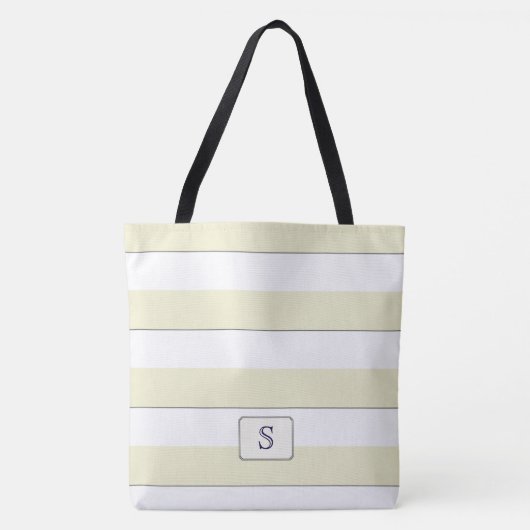 Pastel gele strepen op elke kleur Custom Monogram Tote Bag (Voorkant)