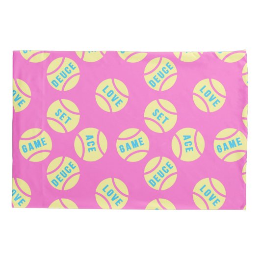 Pastel gele tennisballen, kleine lettertjes kussensloop (Achterkant)