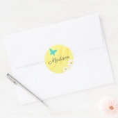 Pastel Gele Vlinder Daisy Schattige Aangepaste Naa Ronde Sticker (Envelop)