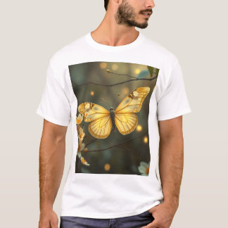 Pastel gele vlinder met twijgen en bloemen t-shirt