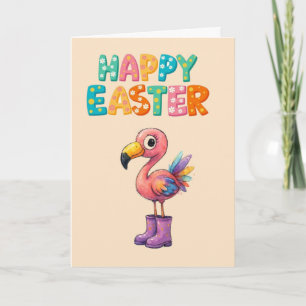 PASTEL GELUKKIG PASEN FLAMINGO KAART