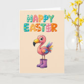 PASTEL GELUKKIG PASEN FLAMINGO KAART (Gele Bloem)
