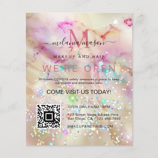 Pastel-gemarmerde alcoholinkt elegant Glitter Qr-c Flyer (Voorkant)