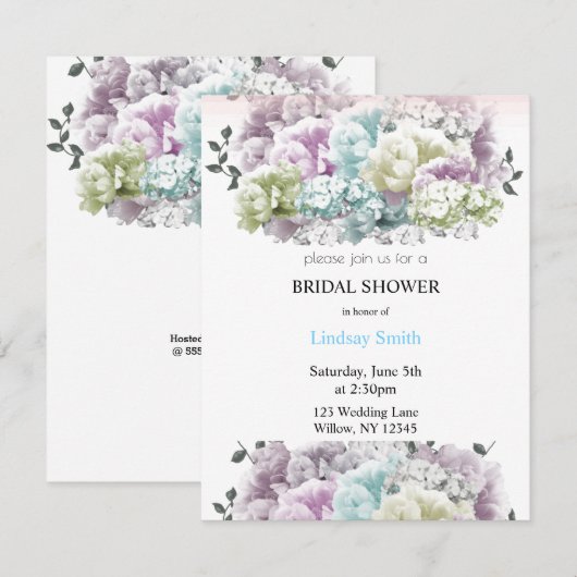 Pastel Gemengd Floral Bridal Shower Invitation Kaart (Voorkant / Achterkant)