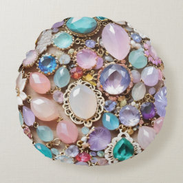 Pastel Gems And Jewels In Pinks & Purples Rond Kussen