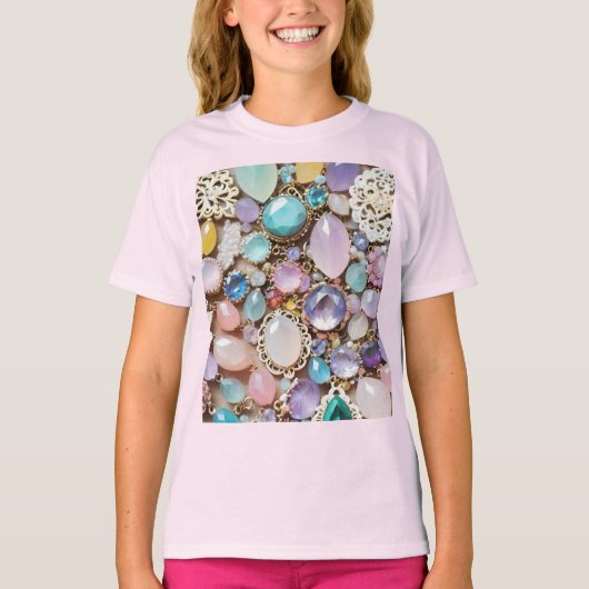 Pastel Gems And Jewels In Pinks & Purples T-shirt (Voorkant)