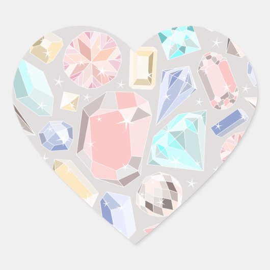 Pastel Gemstone Diamond Pattern PInk Aqua Pareltje Hart Sticker (Voorkant)