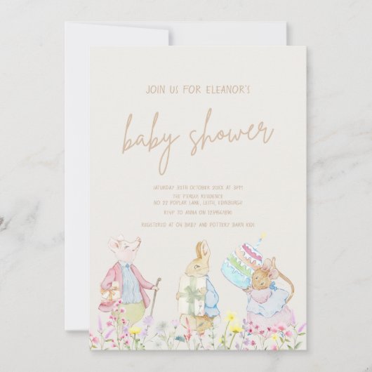 Pastel Genderneutraal Peter de Konijn Baby shower Kaart (Voorkant)