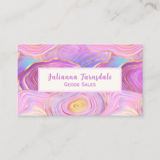 Pastel Geode Agate en Gold Visitekaartje (Voorkant)
