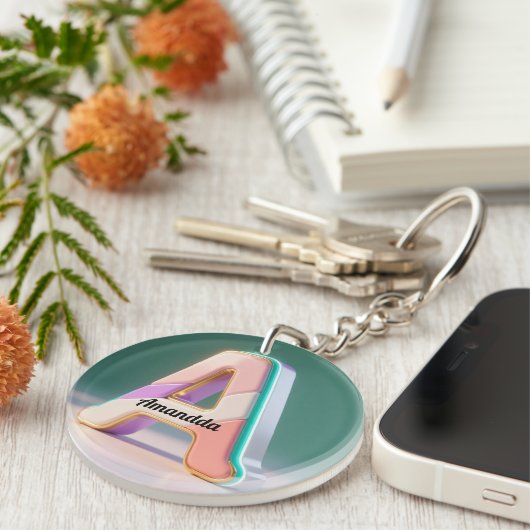 Pastel Geometric 3D Monogram Letter A Sleutelhanger (Voorkant Rechts)