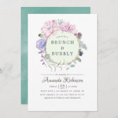 Pastel Geometric Peonies Floral Brunch en Bubble Kaart (Voorkant / Achterkant)