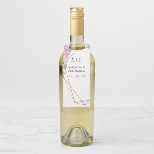 Pastel Geometric Peonies Floral Wedding Flessenhanger (Op fles)