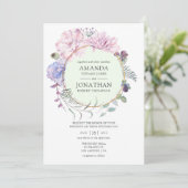 Pastel Geometric Peonies Floral Wedding Kaart (Staand voorkant)
