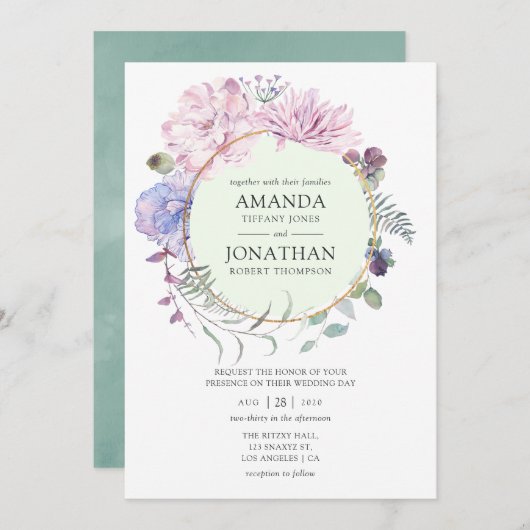 Pastel Geometric Peonies Floral Wedding Kaart (Voorkant / Achterkant)