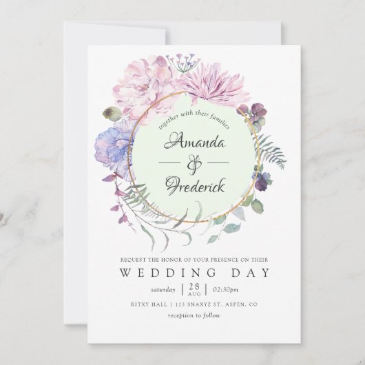 Pastel Geometric Peonies Floral Wedding Kaart (Voorkant)