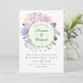 Pastel Geometric Peonies Floral Wedding Kaart (Staand voorkant)