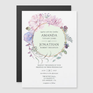Pastel Geometric Peonies Floral Wedding Magnetische Uitnodiging