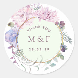 Pastel Geometric Peonies Floral Wedding Ronde Sticker