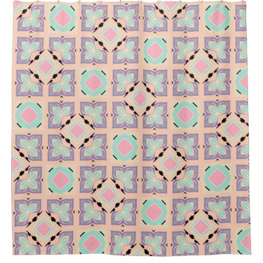 Pastel Geometric Tile Pattern | Pink Mint Purple  Douchegordijn (Voorkant)
