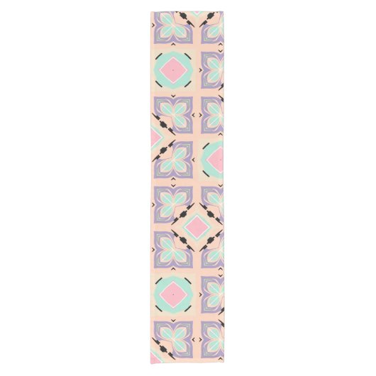 Pastel Geometric Tile Pattern | Pink Mint Purple  Korte Tafelloper (Voorkant)
