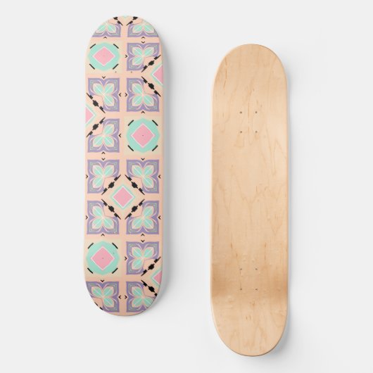 Pastel Geometric Tile Pattern | Pink Mint Purple Persoonlijk Skateboard (Voorkant)