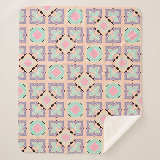 Pastel Geometric Tile Pattern | Pink Mint Purple  Sherpa Deken (Voorkant)
