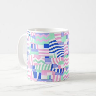 Pastel Geometrisch Patroon Kussen – Roze, Blauw &  Koffiemok