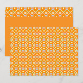 Pastel geometrisch pixelpatroon op levendig oranje kaart