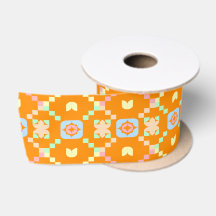 Pastel geometrisch pixelpatroon op levendig oranje