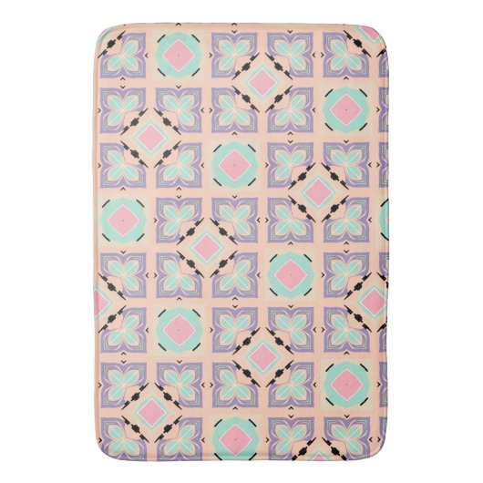 Pastel Geometrisch Tegelmotief | Roze Mint Paars Badmat (Voorkant Verticaal)