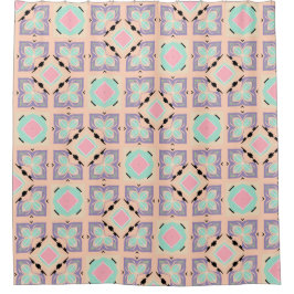 Pastel Geometrisch Tegelmotief | Roze Mint Paars Douchegordijn