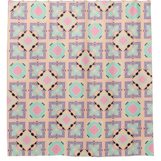 Pastel Geometrisch Tegelmotief | Roze Mint Paars Douchegordijn