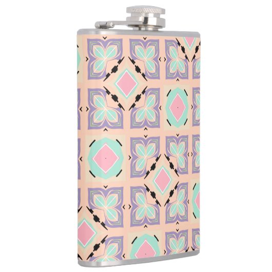 Pastel Geometrisch Tegelmotief | Roze Mint Paars Heupfles (Rechts)