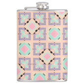 Pastel Geometrisch Tegelmotief | Roze Mint Paars Heupfles (Voorkant)