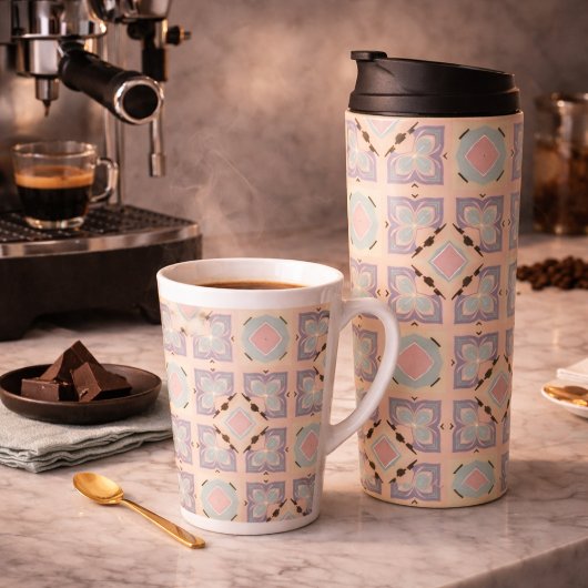 Pastel Geometrisch Tegelmotief | Roze Mint Paars  Latte Mok