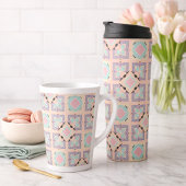 Pastel Geometrisch Tegelmotief | Roze Mint Paars  Latte Mok