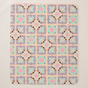 Pastel Geometrisch Tegelmotief   Roze Mint Paars  Sherpa Deken