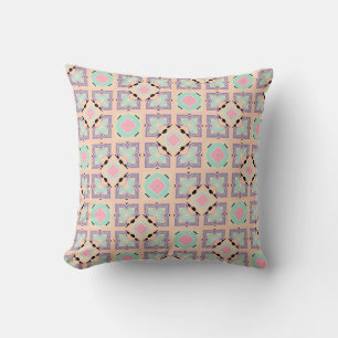 Pastel Geometrisch Tegelpatroon   Roze Mint Paars  Kussen