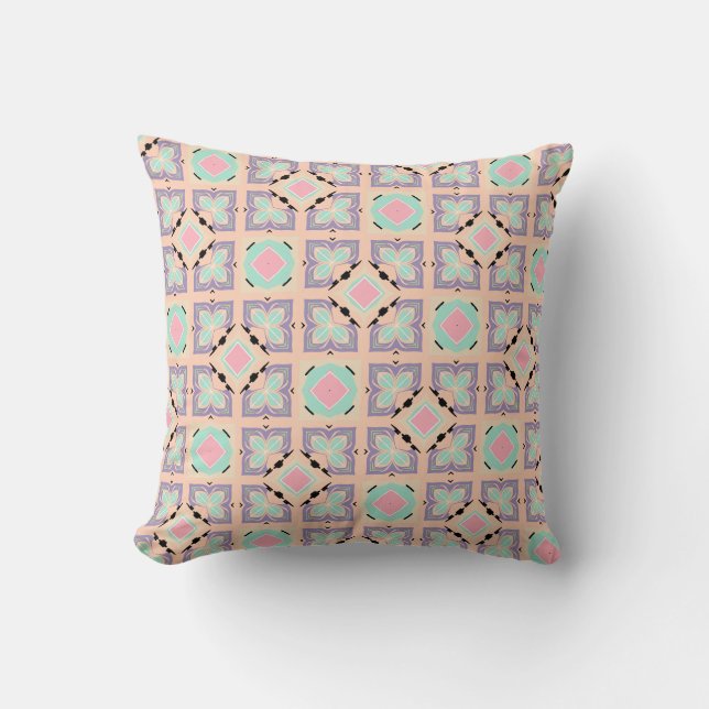 Pastel Geometrisch Tegelpatroon | Roze Mint Paars  Kussen (Voorkant)