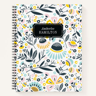 Pastel Geometrische Blooms met Naam Bord Detail Notitieboek